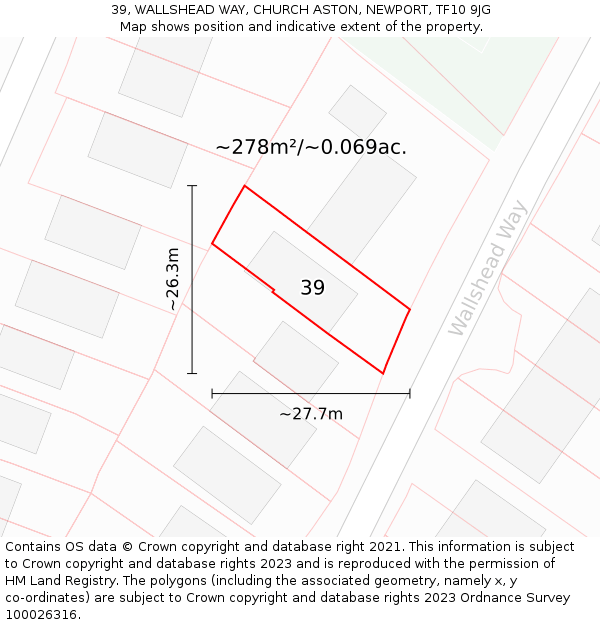 39, WALLSHEAD WAY, CHURCH ASTON, NEWPORT, TF10 9JG: Plot and title map