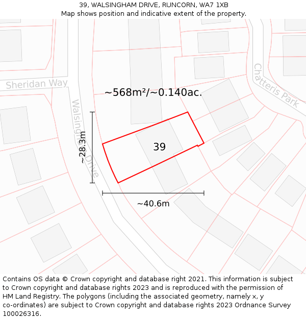 39, WALSINGHAM DRIVE, RUNCORN, WA7 1XB: Plot and title map