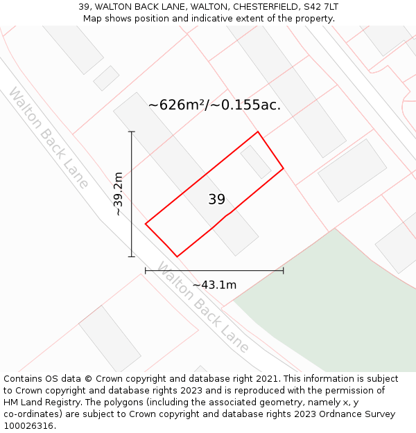 39, WALTON BACK LANE, WALTON, CHESTERFIELD, S42 7LT: Plot and title map