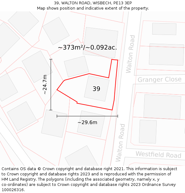 39, WALTON ROAD, WISBECH, PE13 3EP: Plot and title map