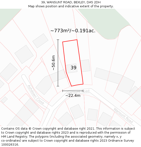 39, WANSUNT ROAD, BEXLEY, DA5 2DH: Plot and title map