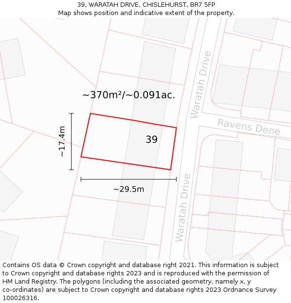 39, WARATAH DRIVE, CHISLEHURST, BR7 5FP: Plot and title map