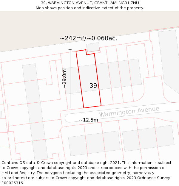 39, WARMINGTON AVENUE, GRANTHAM, NG31 7NU: Plot and title map