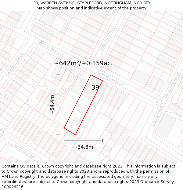 39, WARREN AVENUE, STAPLEFORD, NOTTINGHAM, NG9 8EY: Plot and title map