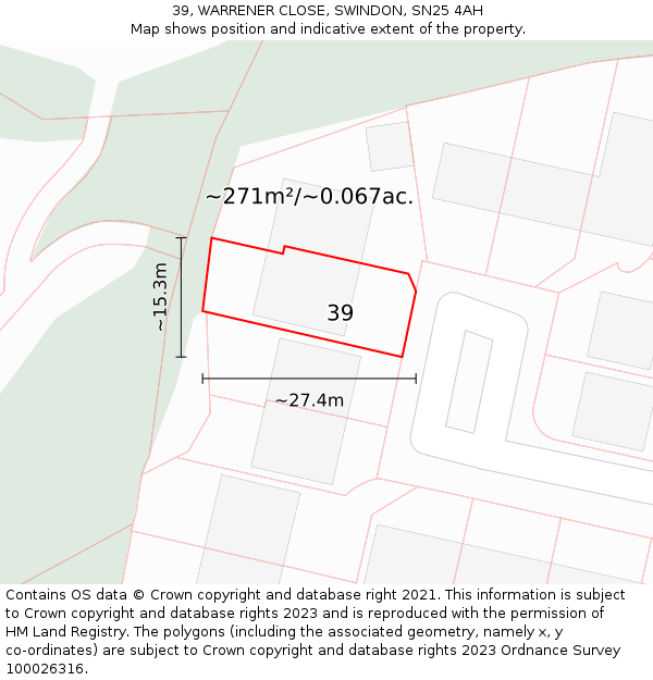 39, WARRENER CLOSE, SWINDON, SN25 4AH: Plot and title map