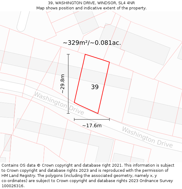 39, WASHINGTON DRIVE, WINDSOR, SL4 4NR: Plot and title map