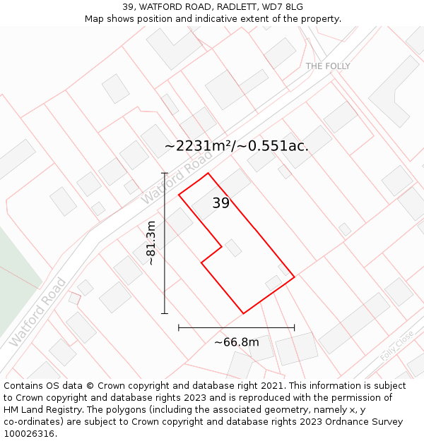 39, WATFORD ROAD, RADLETT, WD7 8LG: Plot and title map