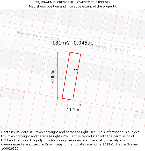 39, WAVENEY CRESCENT, LOWESTOFT, NR33 0TY: Plot and title map