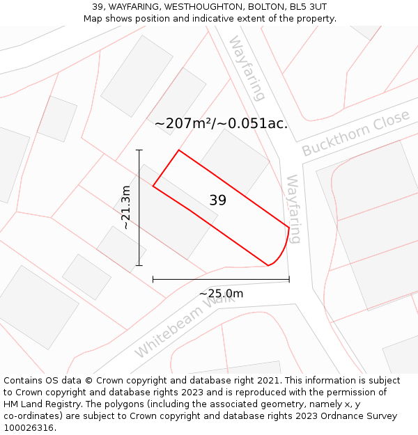 39, WAYFARING, WESTHOUGHTON, BOLTON, BL5 3UT: Plot and title map