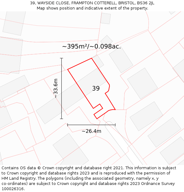 39, WAYSIDE CLOSE, FRAMPTON COTTERELL, BRISTOL, BS36 2JL: Plot and title map