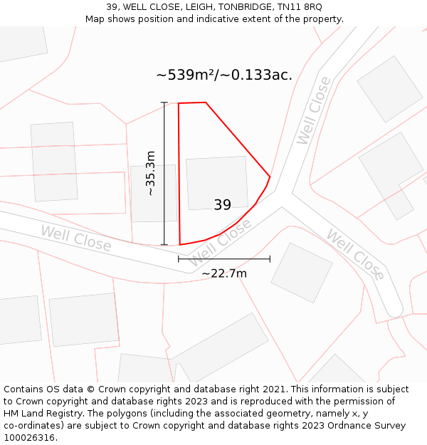 39, WELL CLOSE, LEIGH, TONBRIDGE, TN11 8RQ: Plot and title map