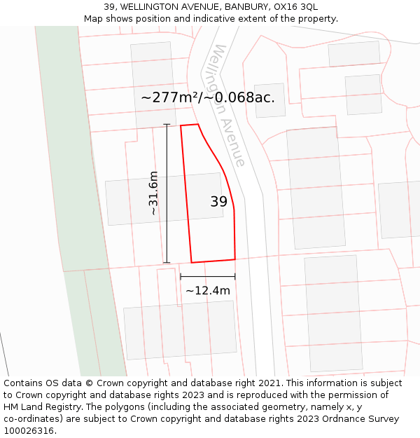 39, WELLINGTON AVENUE, BANBURY, OX16 3QL: Plot and title map