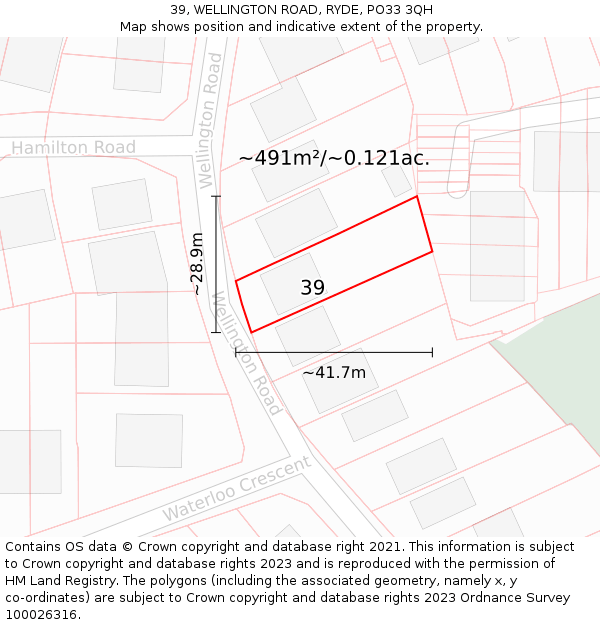 39, WELLINGTON ROAD, RYDE, PO33 3QH: Plot and title map