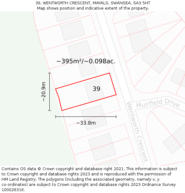 39, WENTWORTH CRESCENT, MAYALS, SWANSEA, SA3 5HT: Plot and title map