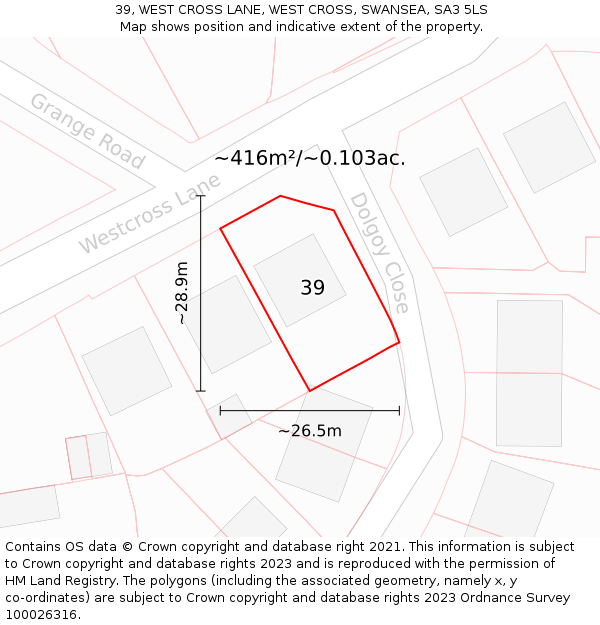 39, WEST CROSS LANE, WEST CROSS, SWANSEA, SA3 5LS: Plot and title map