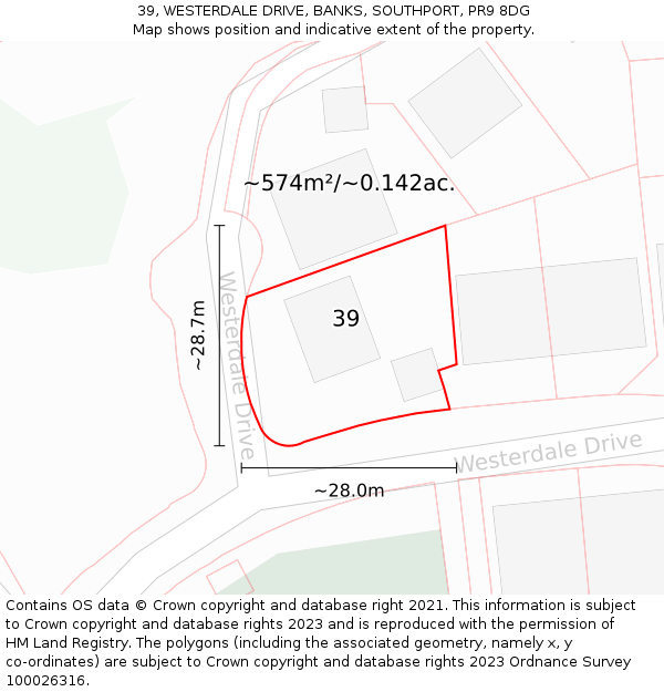 39, WESTERDALE DRIVE, BANKS, SOUTHPORT, PR9 8DG: Plot and title map