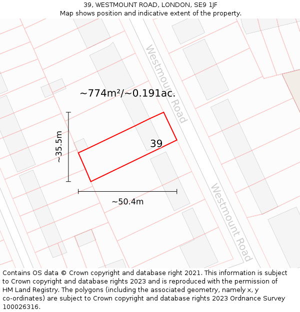 39, WESTMOUNT ROAD, LONDON, SE9 1JF: Plot and title map