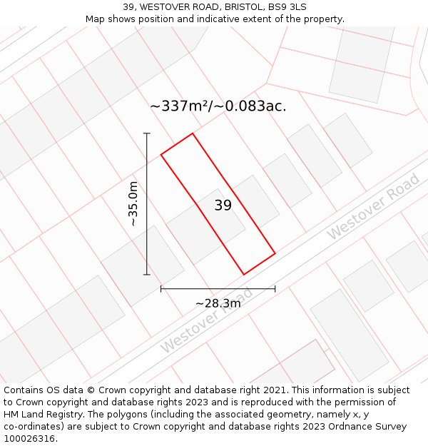 39, WESTOVER ROAD, BRISTOL, BS9 3LS: Plot and title map