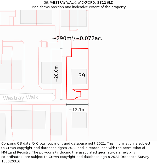 39, WESTRAY WALK, WICKFORD, SS12 9LD: Plot and title map