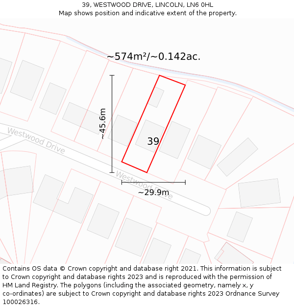 39, WESTWOOD DRIVE, LINCOLN, LN6 0HL: Plot and title map
