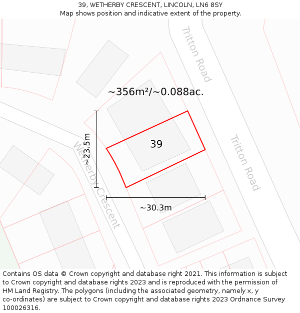 39, WETHERBY CRESCENT, LINCOLN, LN6 8SY: Plot and title map