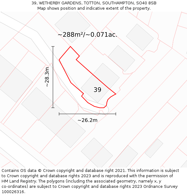 39, WETHERBY GARDENS, TOTTON, SOUTHAMPTON, SO40 8SB: Plot and title map