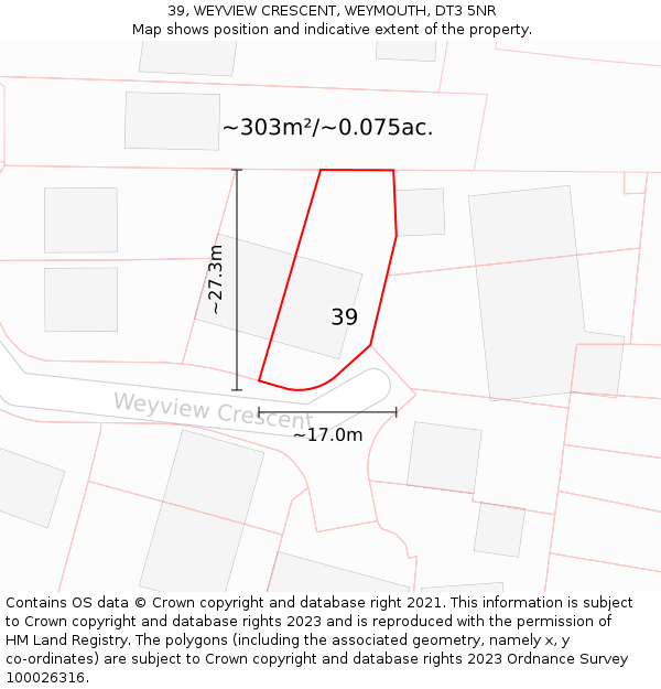 39, WEYVIEW CRESCENT, WEYMOUTH, DT3 5NR: Plot and title map