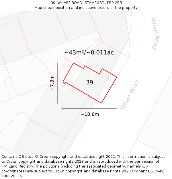 39, WHARF ROAD, STAMFORD, PE9 2EB: Plot and title map