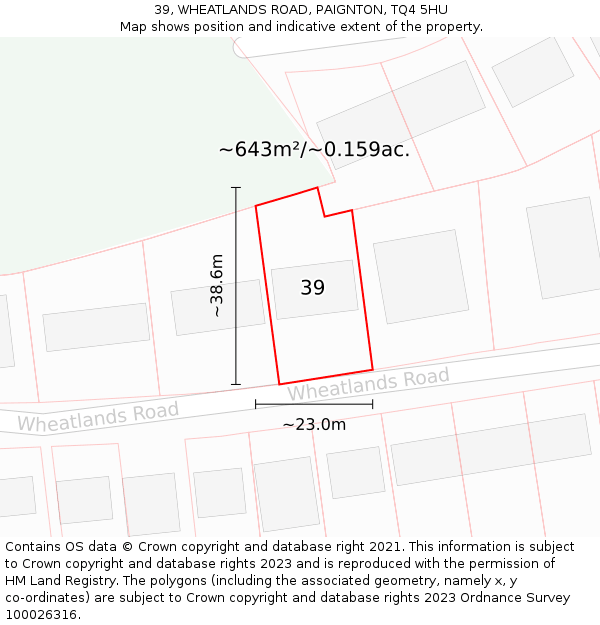 39, WHEATLANDS ROAD, PAIGNTON, TQ4 5HU: Plot and title map