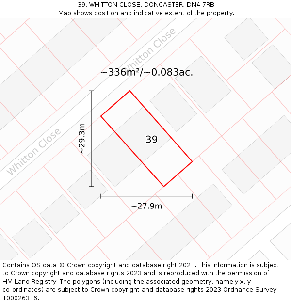 39, WHITTON CLOSE, DONCASTER, DN4 7RB: Plot and title map