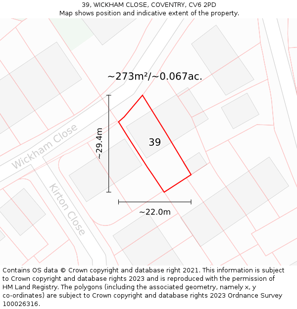 39, WICKHAM CLOSE, COVENTRY, CV6 2PD: Plot and title map