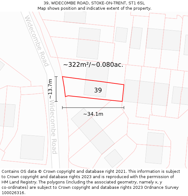 39, WIDECOMBE ROAD, STOKE-ON-TRENT, ST1 6SL: Plot and title map