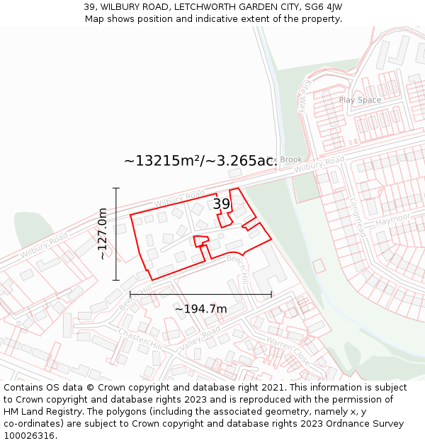 39, WILBURY ROAD, LETCHWORTH GARDEN CITY, SG6 4JW: Plot and title map