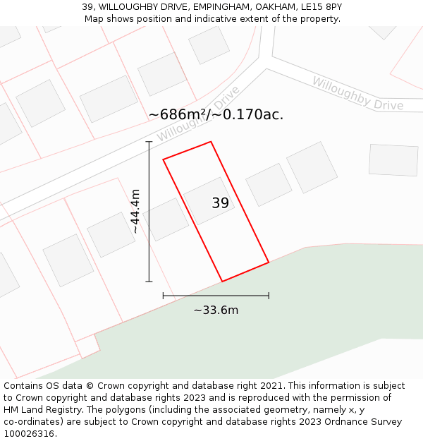 39, WILLOUGHBY DRIVE, EMPINGHAM, OAKHAM, LE15 8PY: Plot and title map