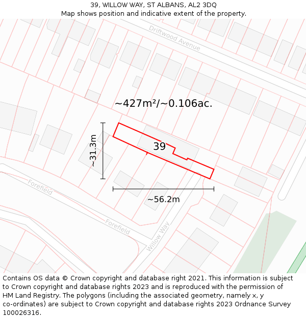 39, WILLOW WAY, ST ALBANS, AL2 3DQ: Plot and title map