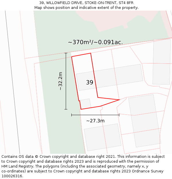 39, WILLOWFIELD DRIVE, STOKE-ON-TRENT, ST4 8FR: Plot and title map