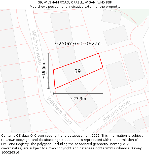 39, WILSHAM ROAD, ORRELL, WIGAN, WN5 8SF: Plot and title map