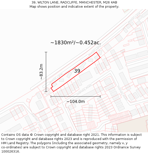 39, WILTON LANE, RADCLIFFE, MANCHESTER, M26 4AB: Plot and title map