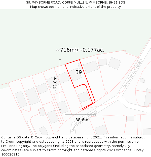 39, WIMBORNE ROAD, CORFE MULLEN, WIMBORNE, BH21 3DS: Plot and title map