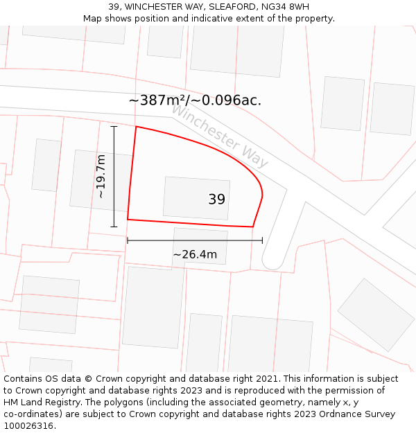 39, WINCHESTER WAY, SLEAFORD, NG34 8WH: Plot and title map