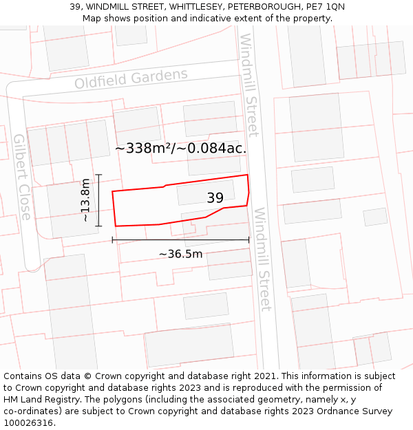 39, WINDMILL STREET, WHITTLESEY, PETERBOROUGH, PE7 1QN: Plot and title map