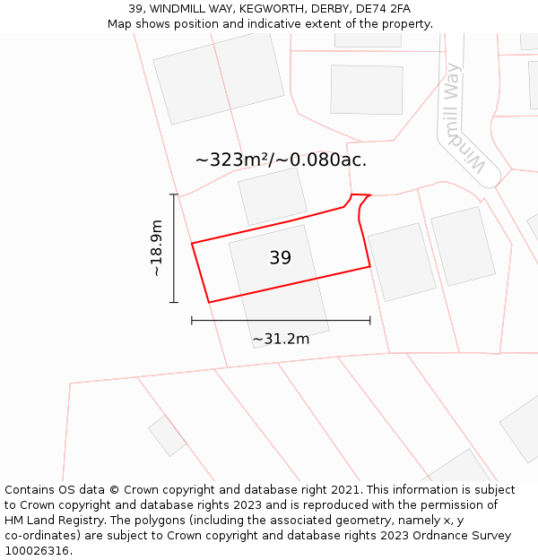 39, WINDMILL WAY, KEGWORTH, DERBY, DE74 2FA: Plot and title map