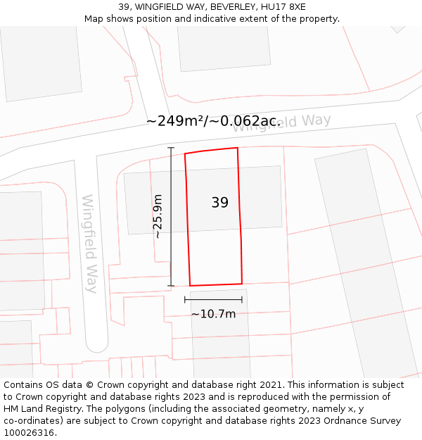 39, WINGFIELD WAY, BEVERLEY, HU17 8XE: Plot and title map