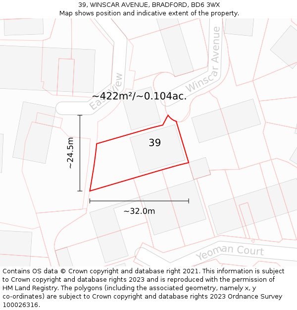 39, WINSCAR AVENUE, BRADFORD, BD6 3WX: Plot and title map