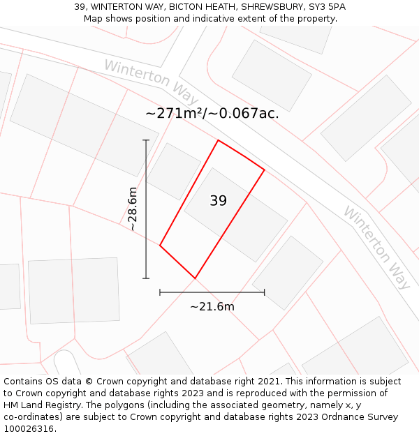 39, WINTERTON WAY, BICTON HEATH, SHREWSBURY, SY3 5PA: Plot and title map