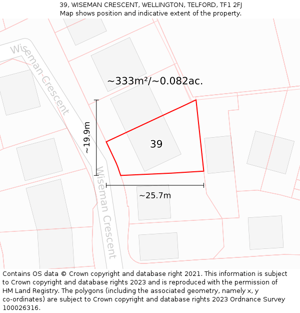 39, WISEMAN CRESCENT, WELLINGTON, TELFORD, TF1 2FJ: Plot and title map