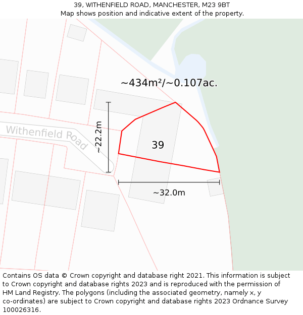 39, WITHENFIELD ROAD, MANCHESTER, M23 9BT: Plot and title map