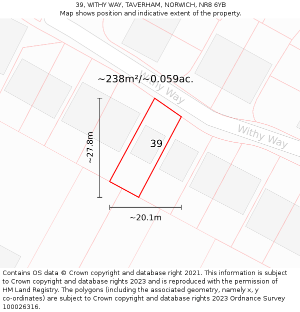 39, WITHY WAY, TAVERHAM, NORWICH, NR8 6YB: Plot and title map