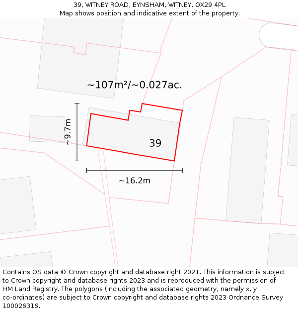 39, WITNEY ROAD, EYNSHAM, WITNEY, OX29 4PL: Plot and title map