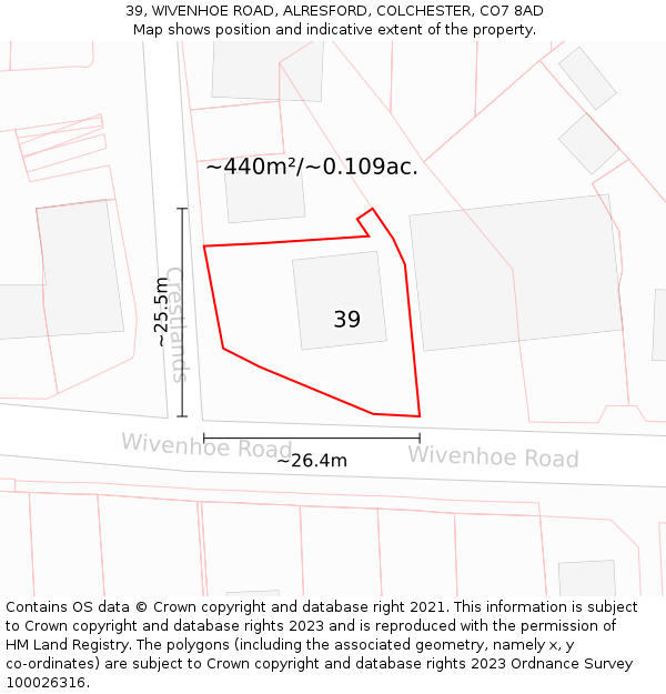 39, WIVENHOE ROAD, ALRESFORD, COLCHESTER, CO7 8AD: Plot and title map